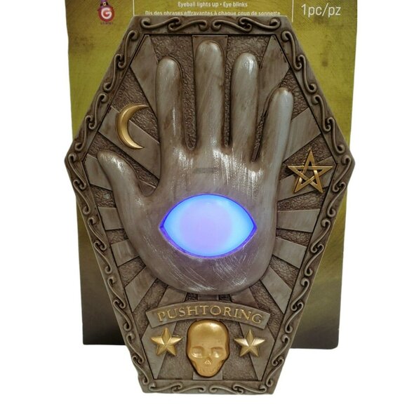 New Halloween Eyeball Doorbell Animated Creepy Coffin Hand Sound Lights Up Gemmy - Picture 11 of 11